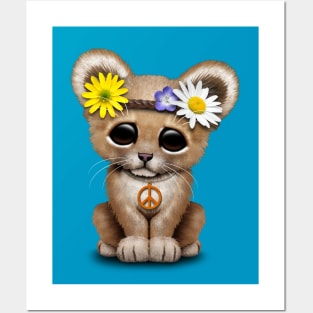 Cute Hippie Lion Cub Posters and Art